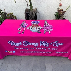 Custom Tablecloth - Ships Next Day Made in USA - Full color print - Wrinkle-Free Polyester - Custom Table Runner for Trade show, Promotion