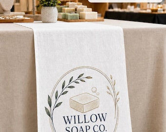 Custom Printed Linen Table Runner, Business Logo Decor (1-2 Day Turnaround)