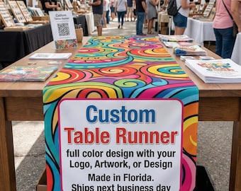 Personalized Table Runner, Custom Logo Print (58" Long, Multiple Widths)