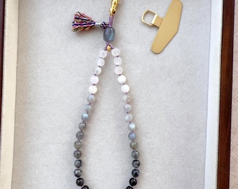 Moon Eclipse Phone Charm | 6mm Multi Gemstone Spiritual Phone Strap| Lunar Energy Wristlet