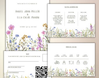 Wildflower Wedding Invitation | 4 Piece Wedding Invitation |  Boho Wedding Invitation  | Pretty Wedding Invite  | Summer Wedding Invite