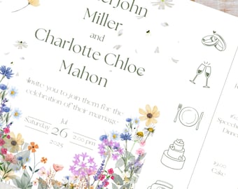 Wildflower Wedding Invitation | Gatefold Wedding Invitation |  Boho Wedding Invitation  | Pretty Wedding Invite  | Summer Wedding Invite