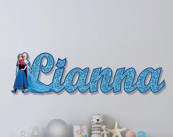 Disney Princess Elsa Personalized Kids Room Wooden Wall Decor,Disney Characters Name Nursery Wood Wall Art,Baby Room Custom Name Door Sign