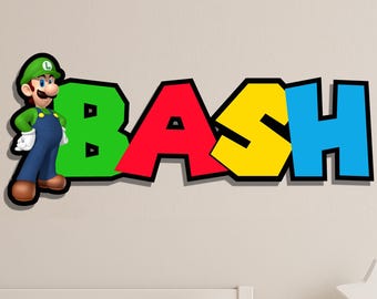 Custom Name Super Mario Luigi Personalized Kids Room Wooden Wall Decor Door Sign