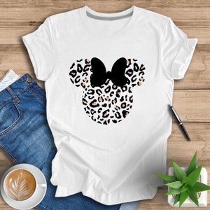 Leopard Minnie Ear Shirt, Leopard Women Shirt, Leopard Print Minnie Mouse Shirt, Cute Disney Mom Shirt, Disney Family Vacation Shirts
