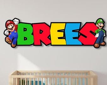 Custom Super Mario Luigi Personalized Kids Nursery Room Name Wooden ...