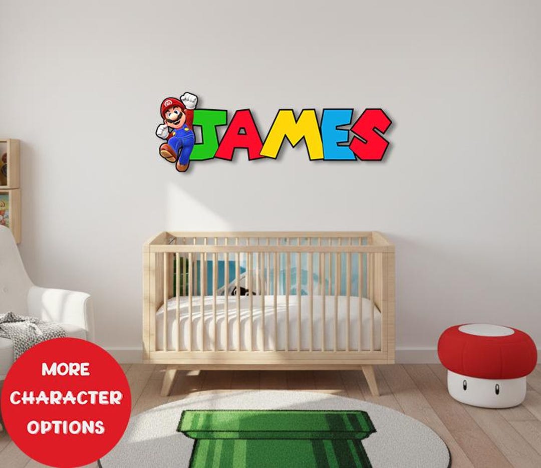 Custom Name Door Sign, Super Mario Personalized Kids Room Wooden Wall ...