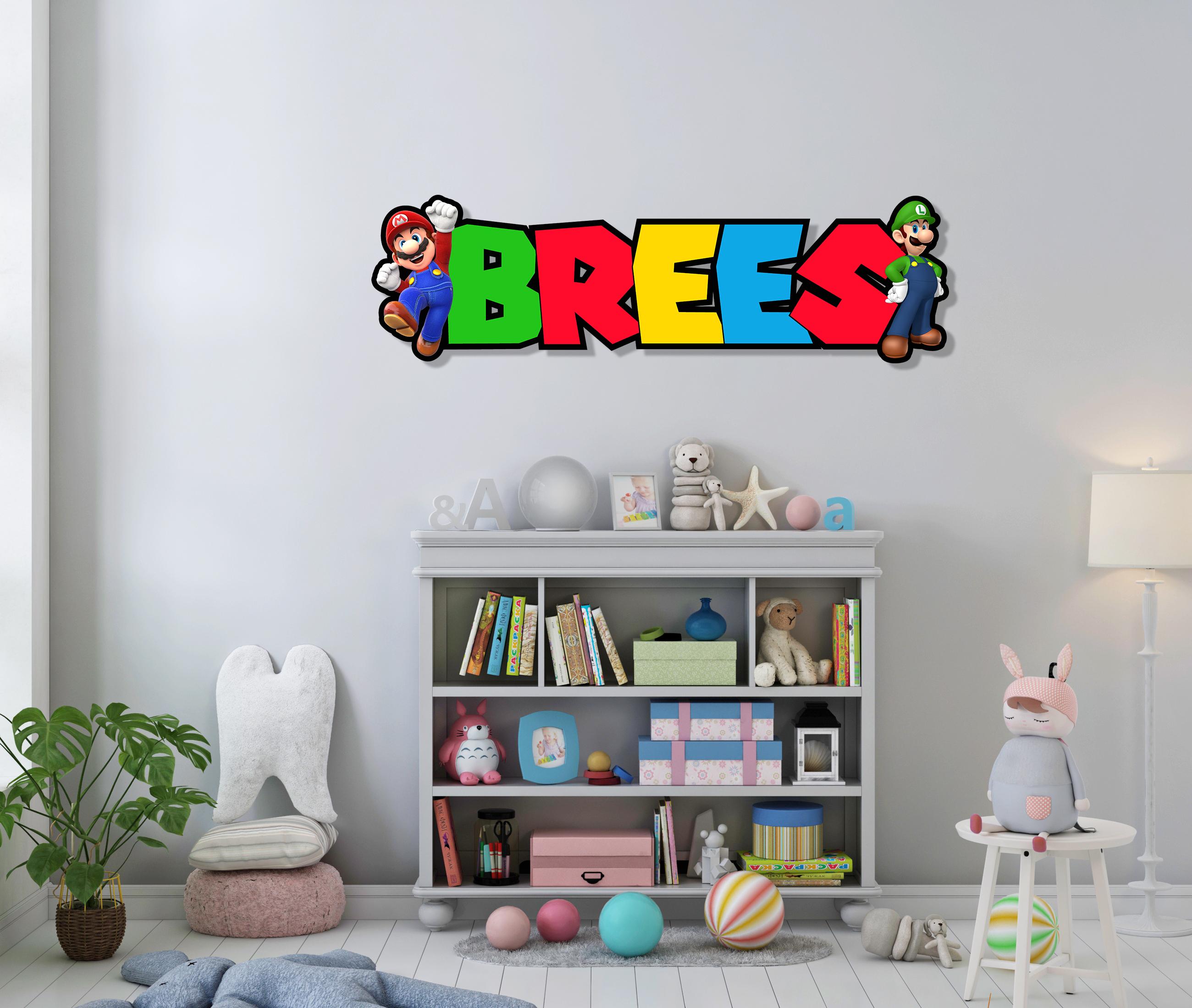 Super Mario Luigi Personalized Kids Nursery Room Custom Name Wooden ...
