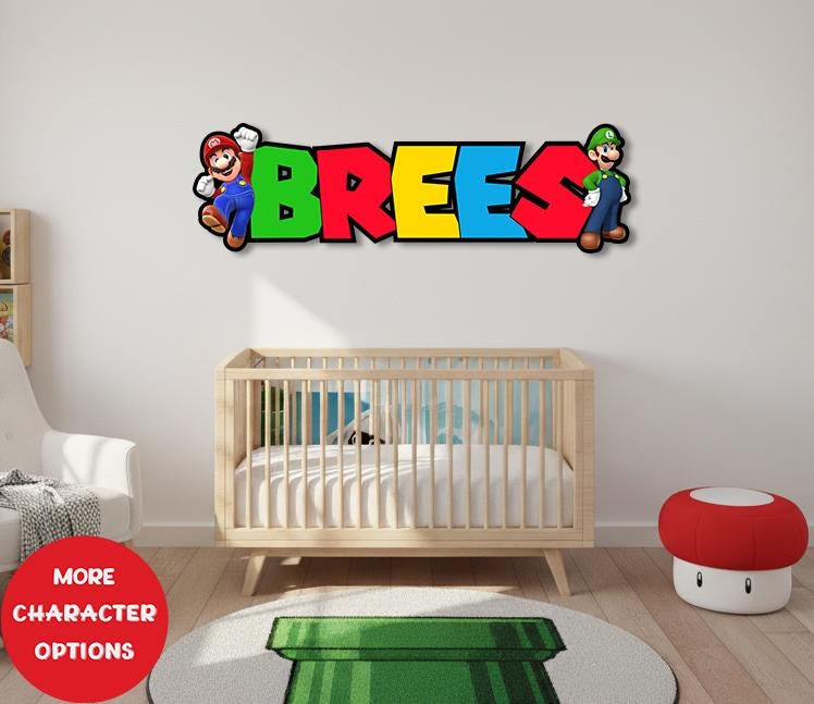 Super Mario Luigi Personalized Kids Nursery Room Custom Name Wooden ...