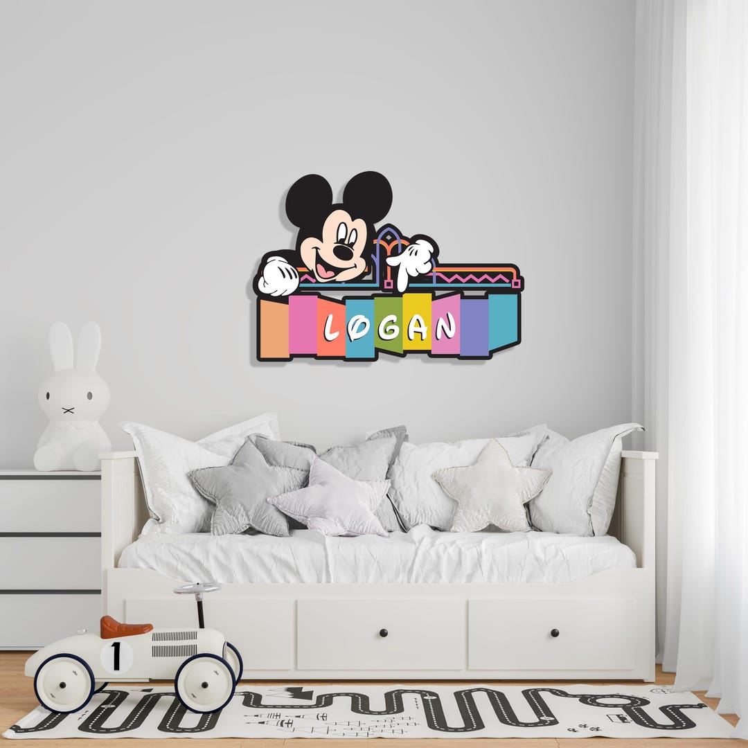Custom Kids Nursery Baby Room Door Disney Characters Mickey Wooden Wall ...