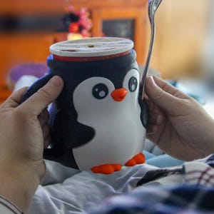 3D Printed Penguin Ice Cream Pint Holder: Snack Drawer & Spoon Slots
