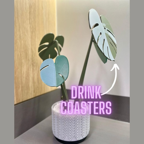 Monstera Plant Coaster Set 3D Printed Home Decor Magnetic Removable Drink Coasters