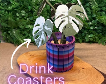 3D Printed Monstera Plant Coaster Set: Magnetic Leaves & Armrest Table
