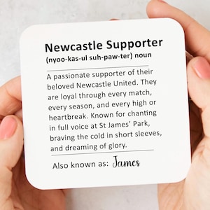 Personalised Newcastle Fan Coaster, Newcastle Supporters Gift, Gift For Husband, Wife, Boyfriend, Girlfriend, Dad, Gift For Him, The Magpies