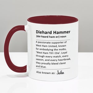 Personalised West Ham United Mug, West Ham Fan Gift, Gift For West Ham Supporter, Husband, Wife Boyfriend,  Girlfriend, Dad, Gift For Him
