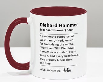 Personalised West Ham United Mug, West Ham Fan Gift, Gift For West Ham Supporter, Husband, Wife Boyfriend,  Girlfriend, Dad, Gift For Him