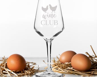 Gegraveerd kippenwijnclubglas, grappig wijnglas voor kippenwijnliefhebbers, verjaardags- of housewarmingcadeau voor haar, cadeau beste vriend