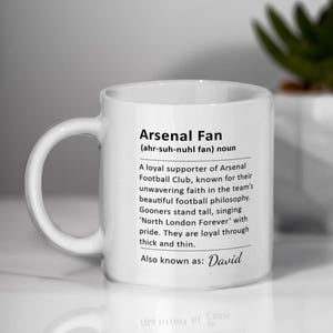 Personalised Arsenal Fan Mug, Gift For Arsenal Supporter, Husband, Wife, Boyfriend, Girlfriend, Dad, Gift For Him, Arsenal Supporter