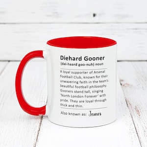 Personalised Arsenal Mug, Gift For Arsenal Supporter, Husband, Wife, Boyfriend, Girlfriend, Dad, Gift For Him, Arsenal Fan, Gooner Gift