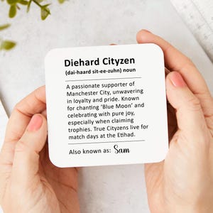 Personalised Man City Coaster, Gift for Manchester City Fans, Gift For Football Fan, Man City Supporters, Sky Blues, Manchester City Gift