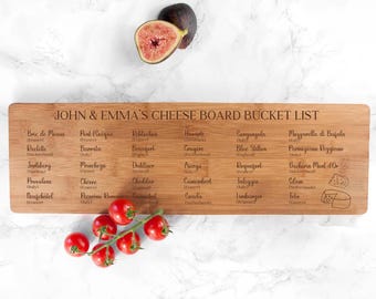 Personalised Cheese Board Bucket List, Engraved Bamboo Serving Board for Cheese Lovers, Valentine's, Birthday, Anniversary Gift