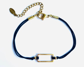 Handmade bracelet with decorative stainless steel rectangle - elegant geometric shape
