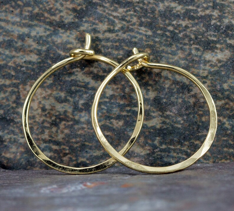18k Gold Hoop Earrings Classic Hammered Gold Hoops Solid Etsy