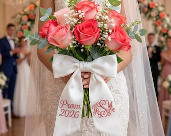 Banda para ramo de graduación personalizada 2026, lazo para ramo bordado a medida, cinta con monograma personalizado, banda para ramo de flores.