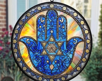 Hamsa Hand Star of David Suncatcher: Jerusalem Window Hanging