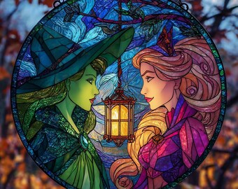 Atrapasol musical malvado: Adorno acrílico de Elphaba y Glinda