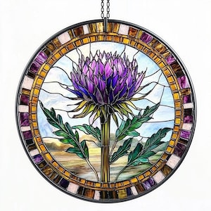 Purple Thistles Acrylic Suncatcher, Flowers lovers gift, Mother&#39;s Day Gift, Kitchen Decor, Grandma gift, Housewarming gifts, Purple Thistles