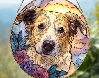 Custom Pet Portrait Stained Glass Suncatcher, Pet Memorial Gift