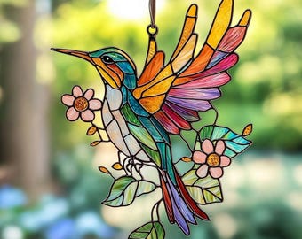 Hummingbird Suncatcher: Faux Stained Glass Acrylic Window Decor