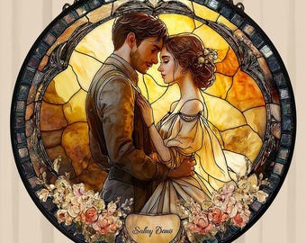 Custom Photo Stained Glass Suncatcher: Couple Portrait Window Hanging, Valentine Gift, Anniversary Gift for Husband Wife