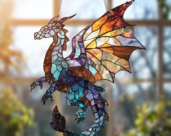 Dragon Stained Glass Suncatcher: Colorful Window Art Decor