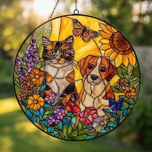Atrapasol de vitral con foto de mascota personalizada, retrato de perro a partir de una foto, vitral conmemorativo para perros, regalo conmemorativo para amantes de las mascotas, regalos de condolencia