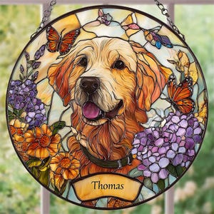 Custom Dog Portrait Stained Glass Suncatcher , Pet Memorial from Photo, Dog Loss Keepsake Gift, Stained Glass Style Window Hanging Gift.