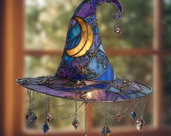 Witch Hat Acrylic Suncatcher: Faux Stained Glass Halloween Decor