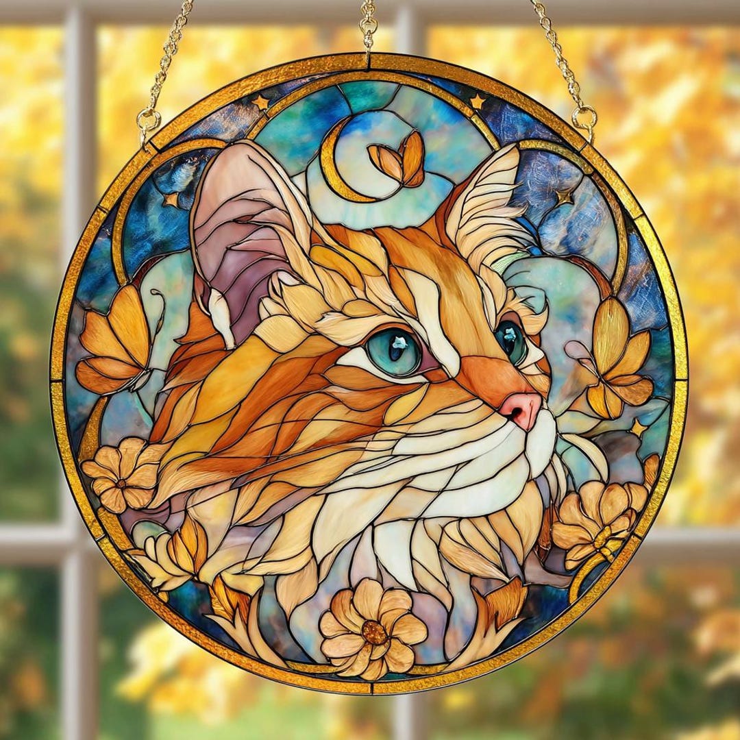 Custom Cat Portrait Suncatcher – Stained Glass Pet Memorial - Etsy