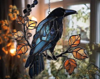 Raven Suncatcher: Faux Stained Glass Gothic Window Hanging