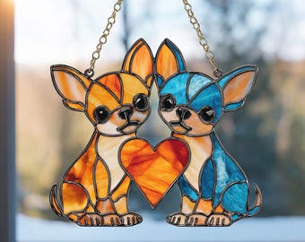 Chihuahua Couple Suncatcher Window Hanging Sign