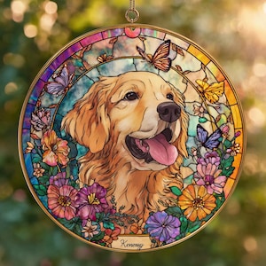Custom Dog Portrait Stained Glass Suncatcher , Pet Memorial from Photo, Dog Loss Keepsake Gift, Stained Glass Style Window Hanging GifT