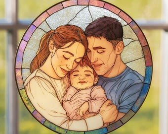 Custom Stained Glass Family Portrait Suncatcher Personalized Photo Window Hanging Gift for Mom Dad Grandma Couple Kids Sun Catcher Keepsake