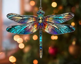 Dragonfly Suncatcher Window Hanging – Faux Stained Glass Dragonfly Ornament – Nature Lover Gift – Dragonfly Home Decor – Garden Wall Art