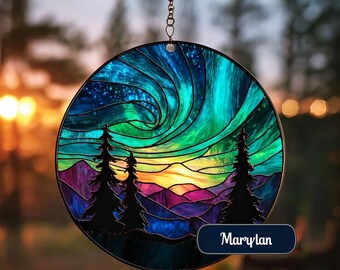 Aurora Borealis Suncatcher: Forest Scene, Acrylic Window Art