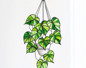 Monstera plant hanging decor sun catcher,Plant stained glass home decor, plant lover gift-won&#39;t die plant decor Acrylic suncatcher, Mom Gift