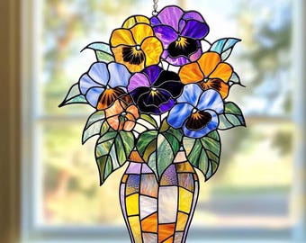 Pansy Flowers Acrylic Window Suncatcher: Custom Ornament Gift