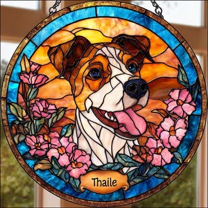 Personalized Pet Portrait Stained Glass Suncatcher, Custom Dog Portrait from Photo, Dog Portrait Art Suncatcher, Stained Glass Dog Memorial