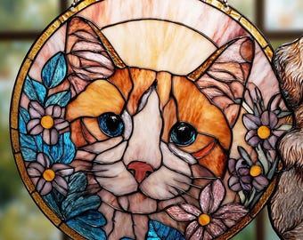 Personalized Cat Suncatcher, Stained Glass Pet Portrait, Dog Memorial Decor
