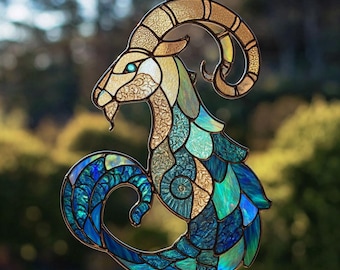 Capricorn Stained Glass Suncatcher: Zodiac Astrology Window Decor
